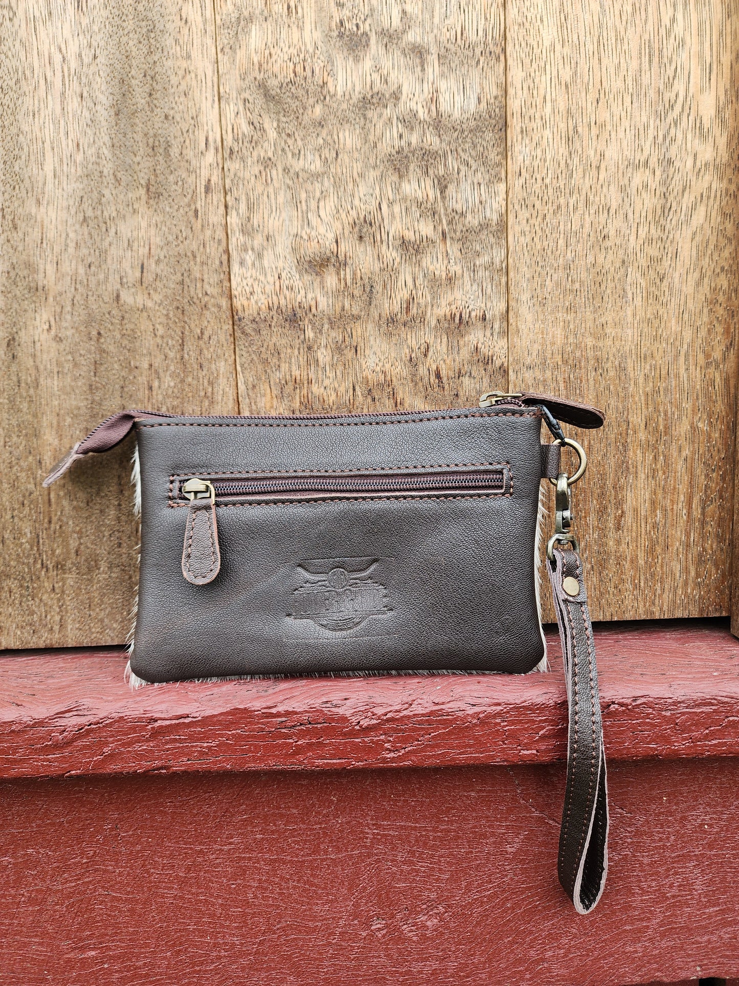 Tooled hide clutch- Brown #06