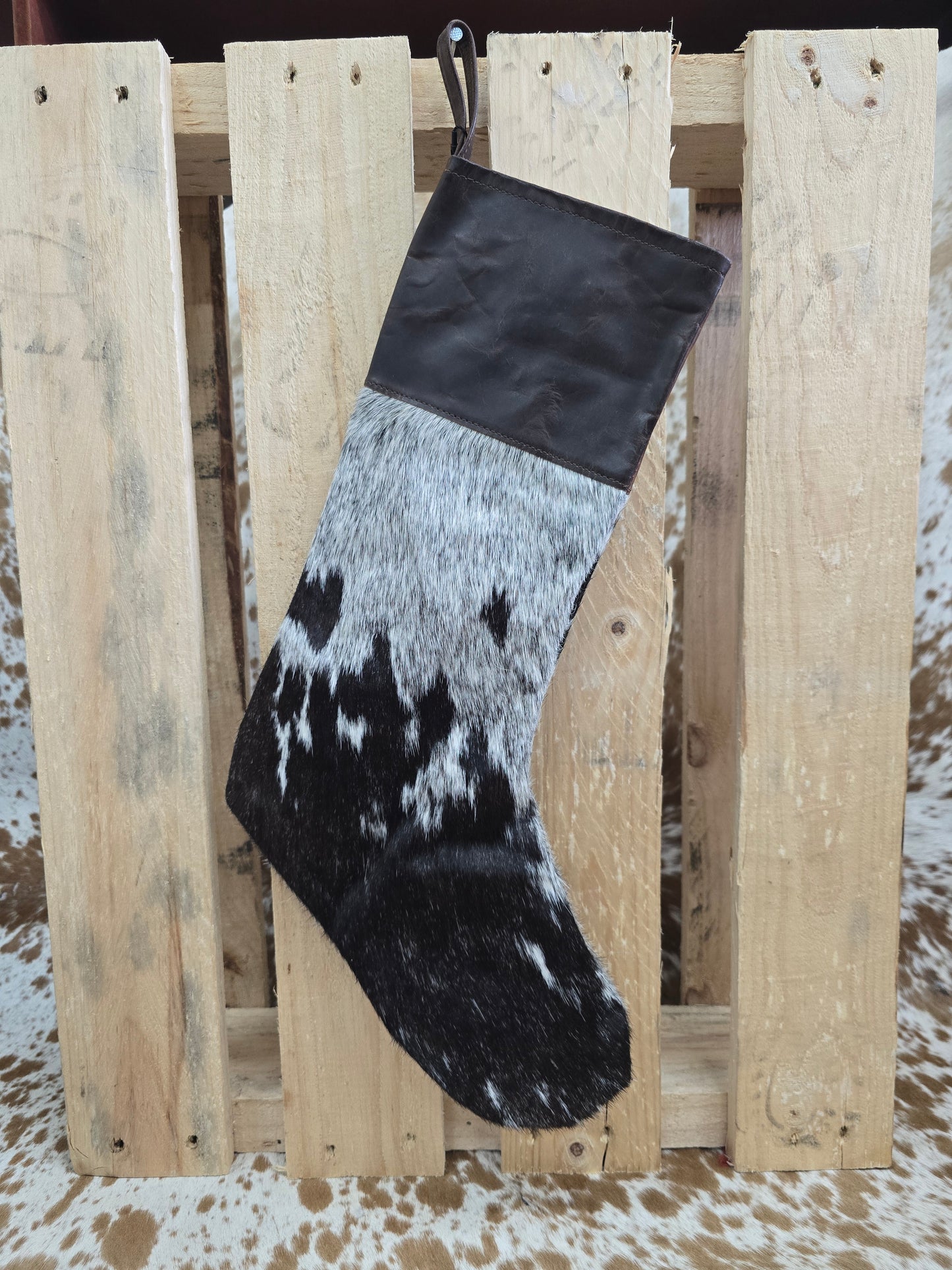Cow hide Christmas stocking #18