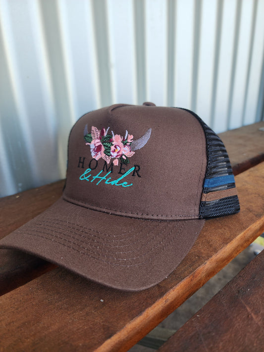 Brown with blue stripe pony cap (embroided)