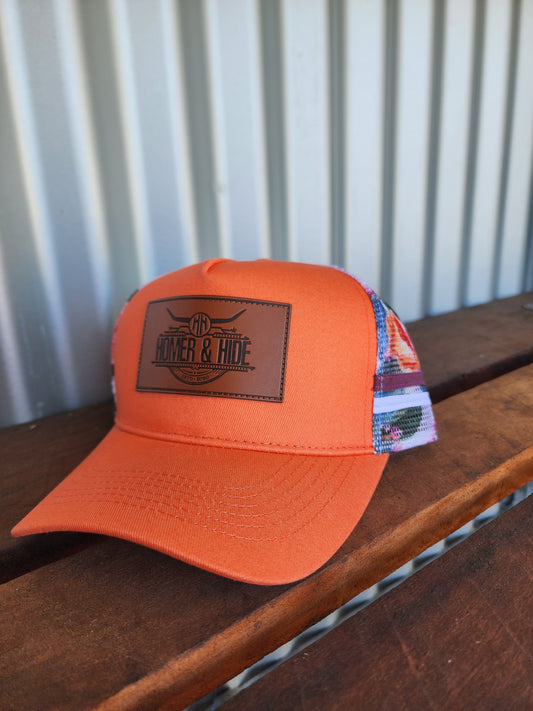 Orangy peach with cactus back pony cap (patch)