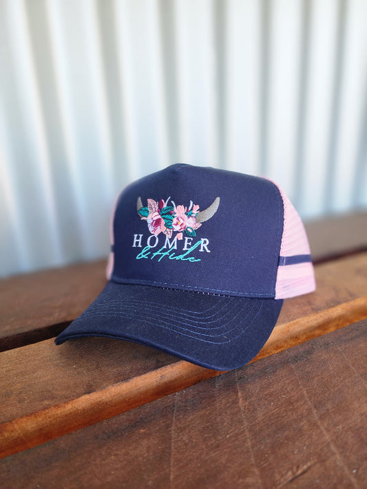 Navy on pink pony cap (embroiderd)