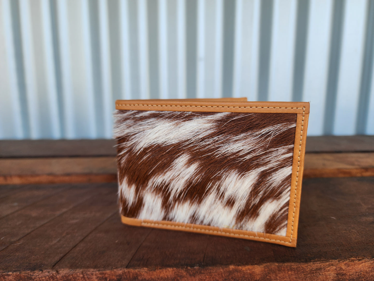 Square hair on hide wallet