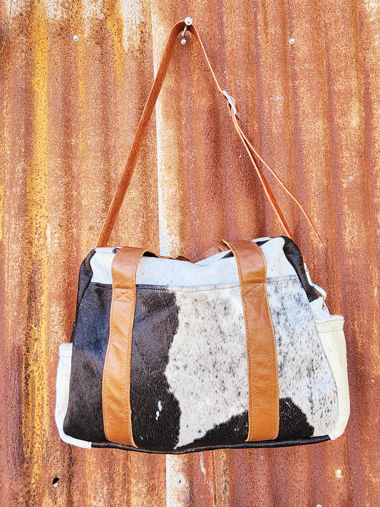 Aleshia - Nappy bag- Black and white Brown leather