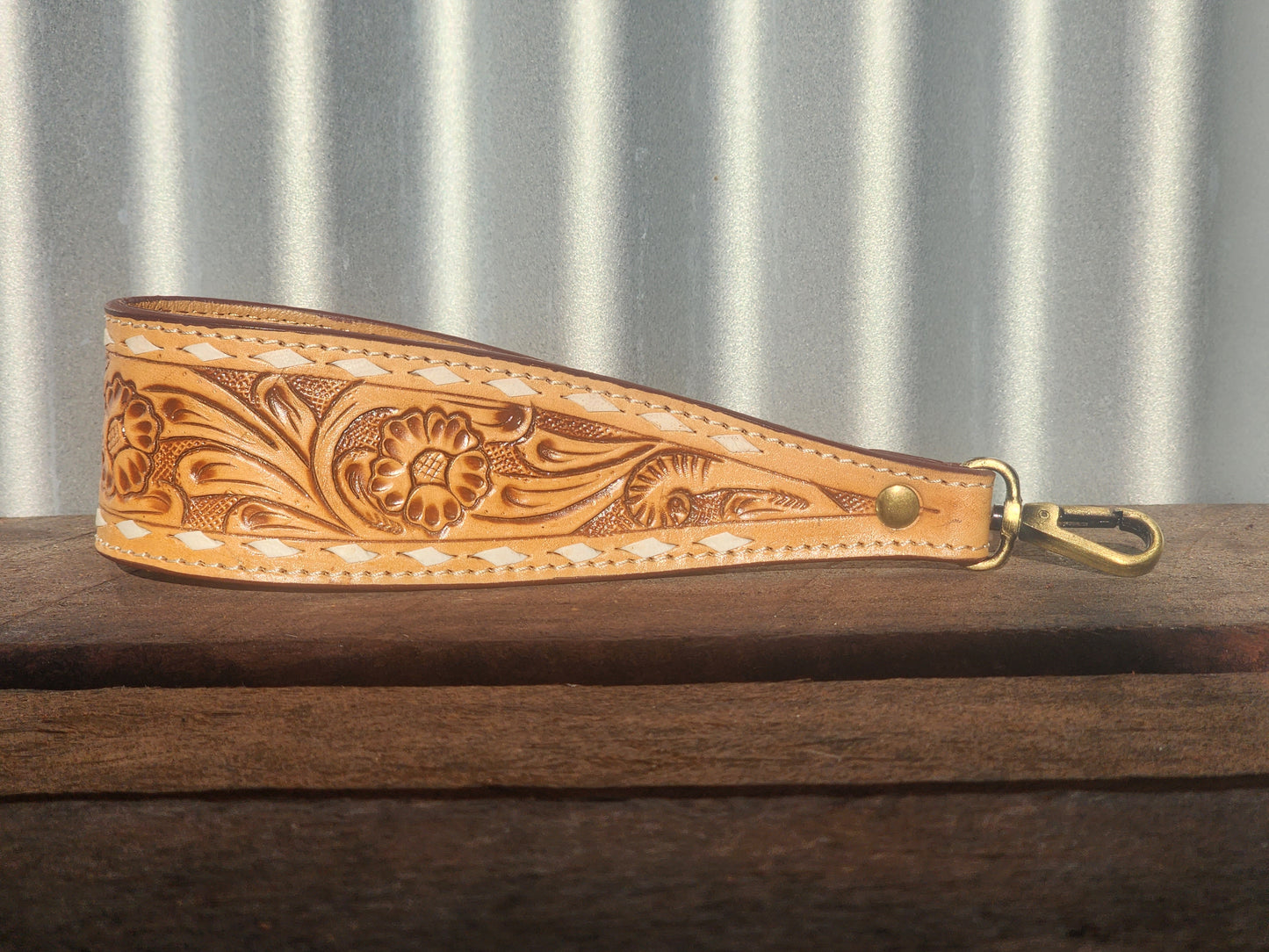 Tooled leather wristlet- Tan