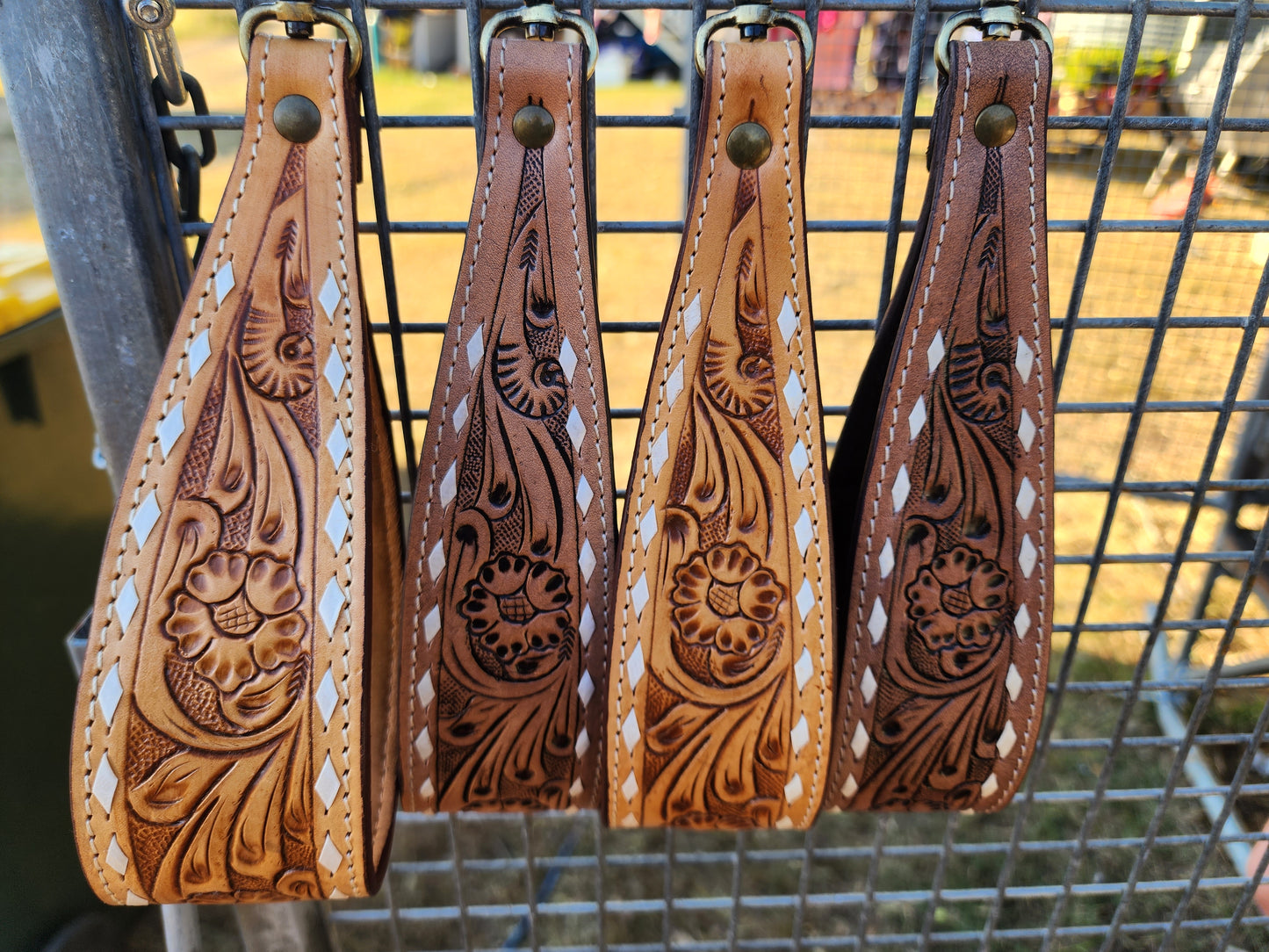 Tooled leather wristlet- Tan