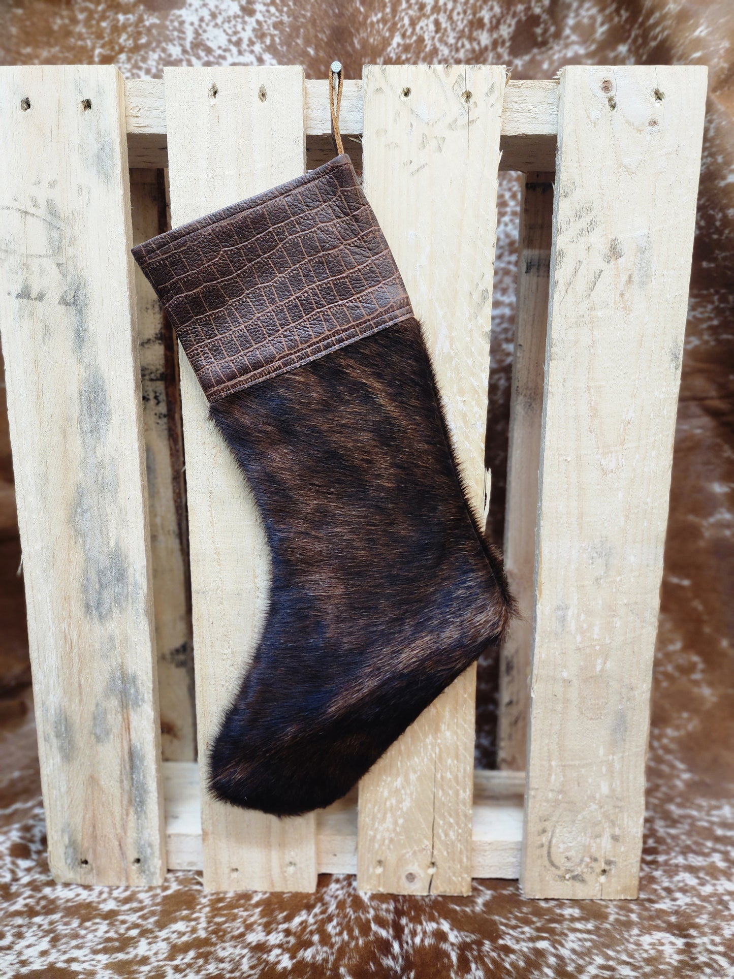 Cow hide Christmas stocking #04