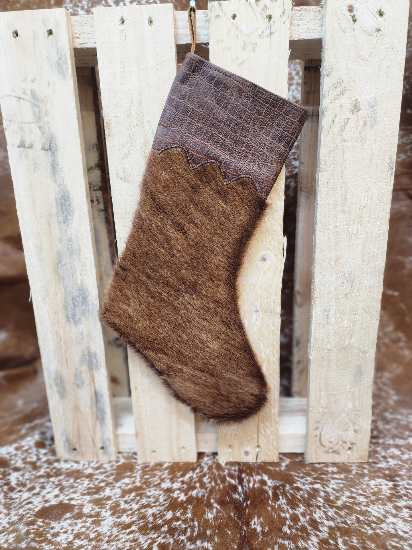 Cow hide Christmas stocking #06