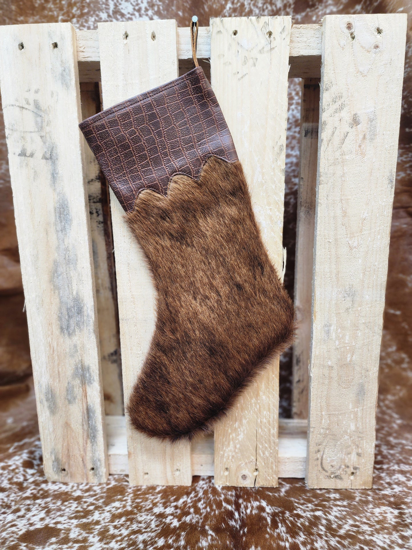 Cow hide Christmas stocking #06