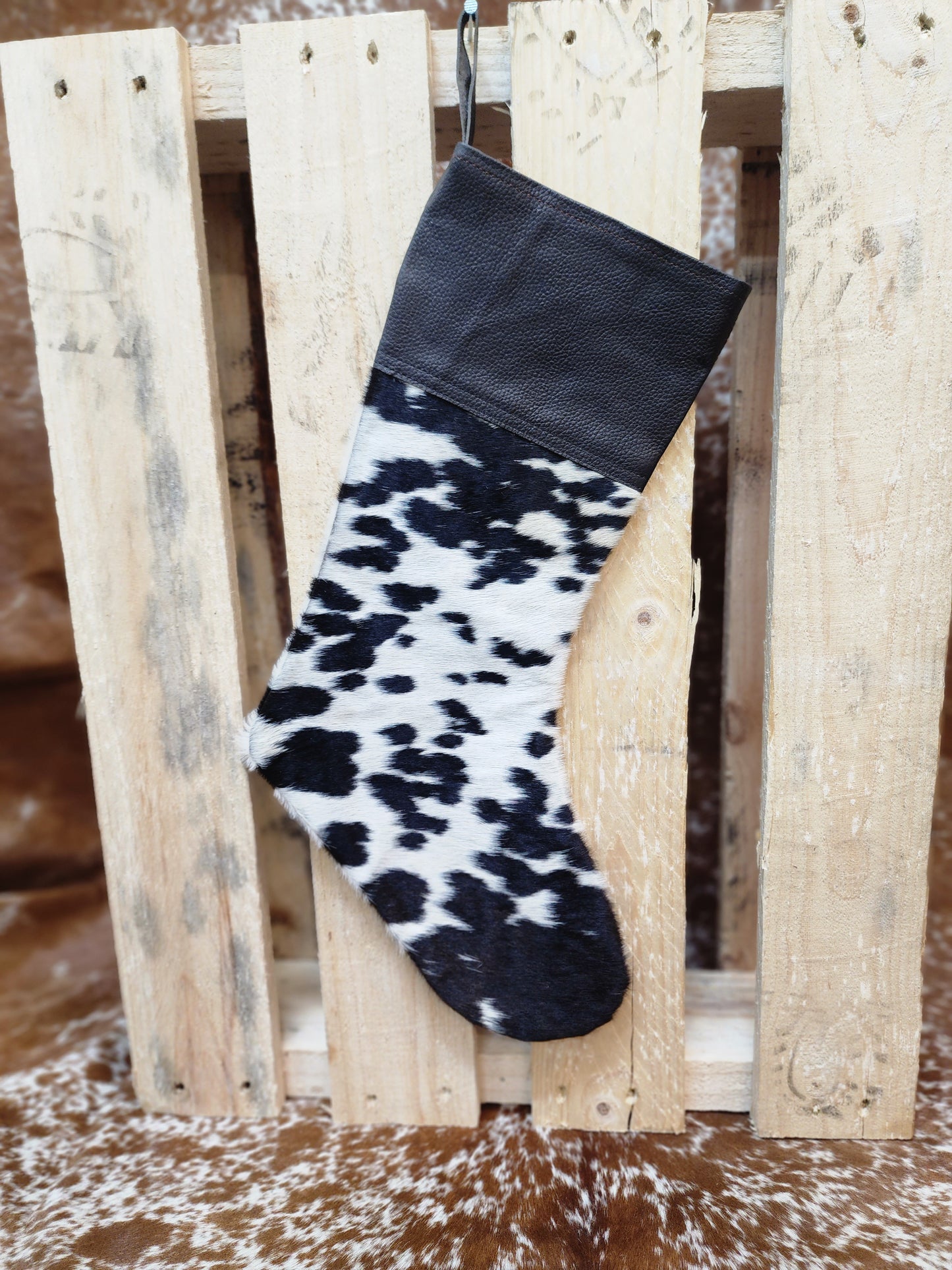 Cow hide Christmas stocking #09