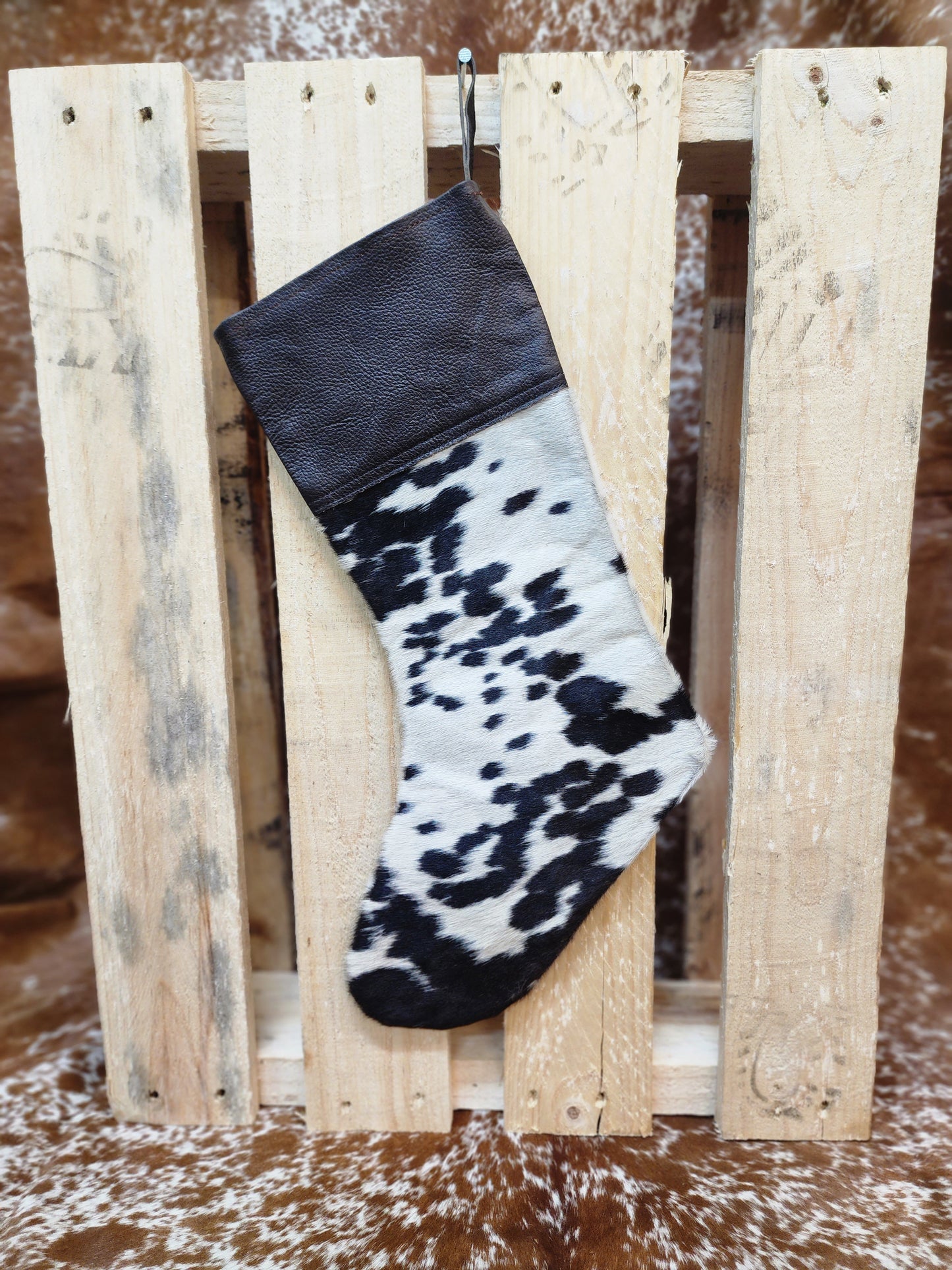 Cow hide Christmas stocking #09