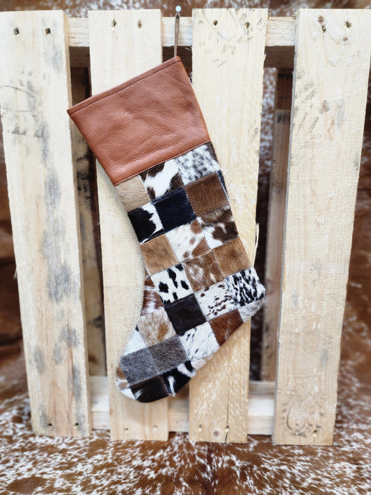 Patch work Cow hide Christmas stocking #01