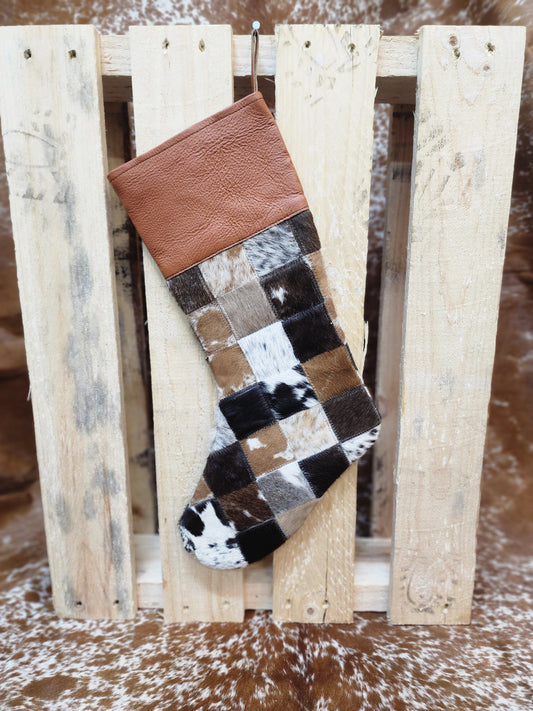 Patch work Cow hide Christmas stocking #03