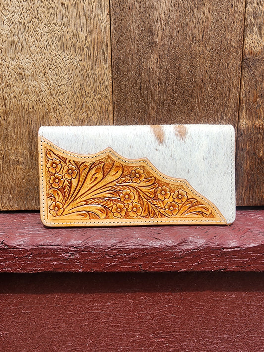 Tooled leather Purse- Tan and white #03