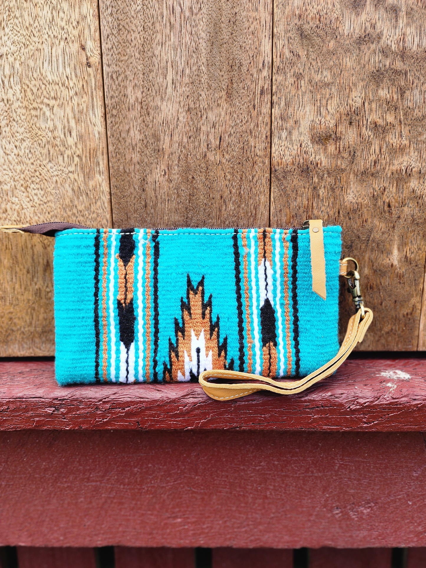 Tooled Saddle blanket clutch-Turquoise