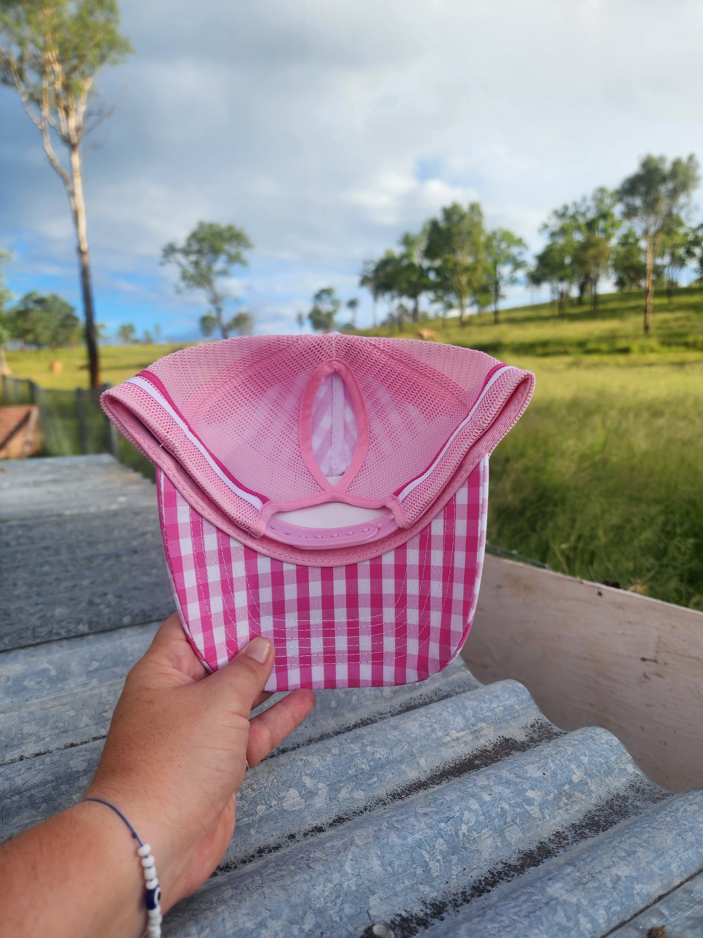 Pink gingham pony cap (patch)