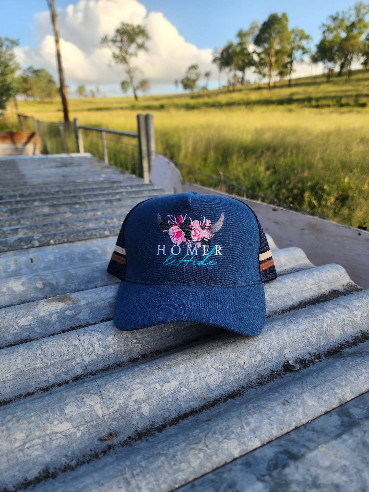 Denim with underbrim embossed patterning (embroiderd)