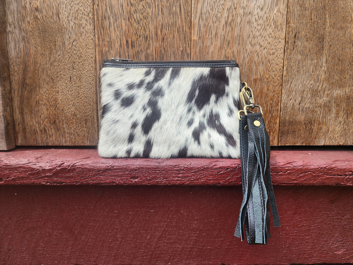 Hair on hide Detachable tassel clutch. #10