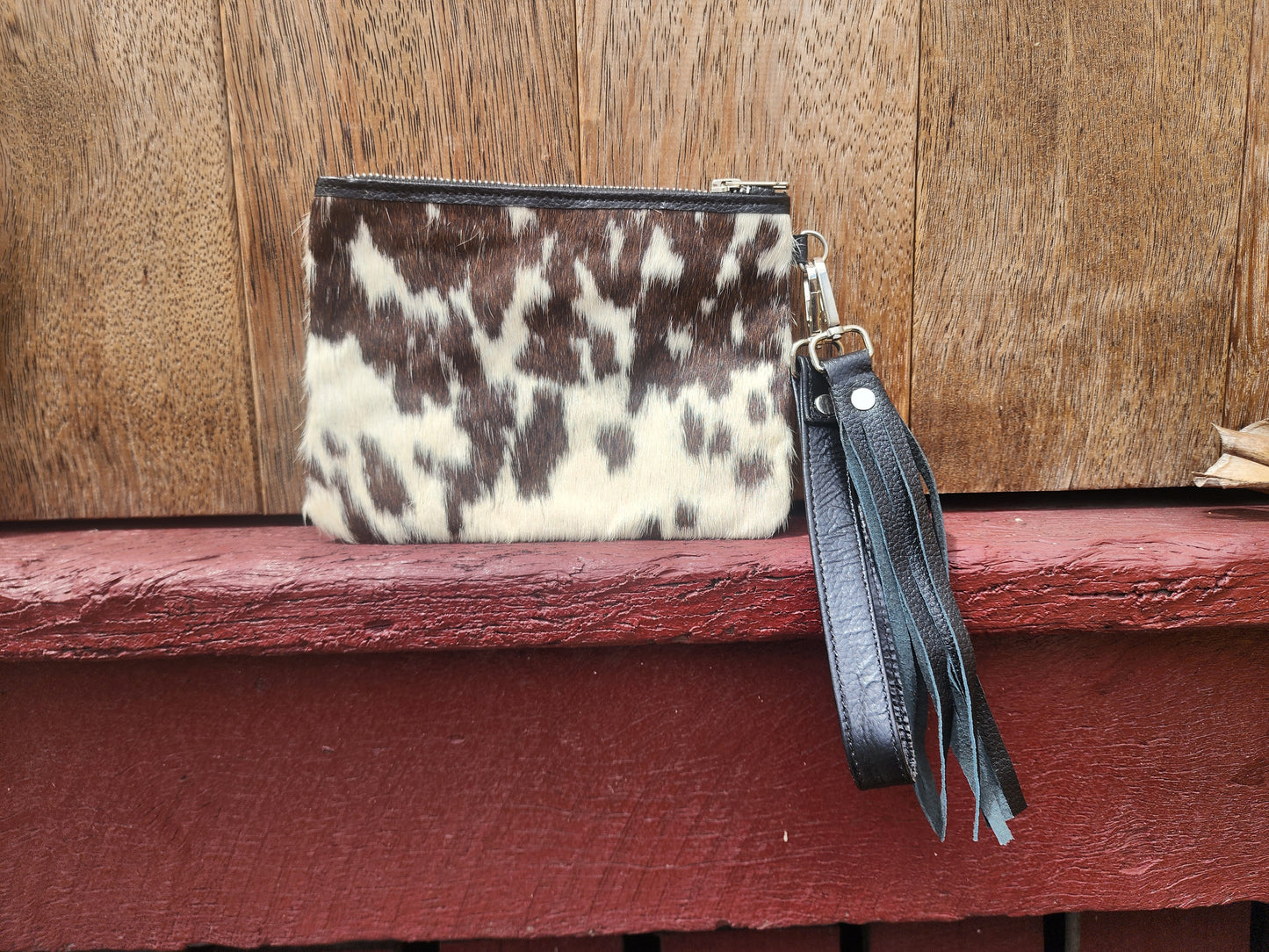 Hair on hide Detachable tassel clutch. #11