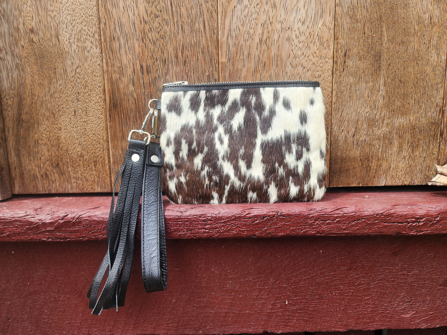 Hair on hide Detachable tassel clutch. #11