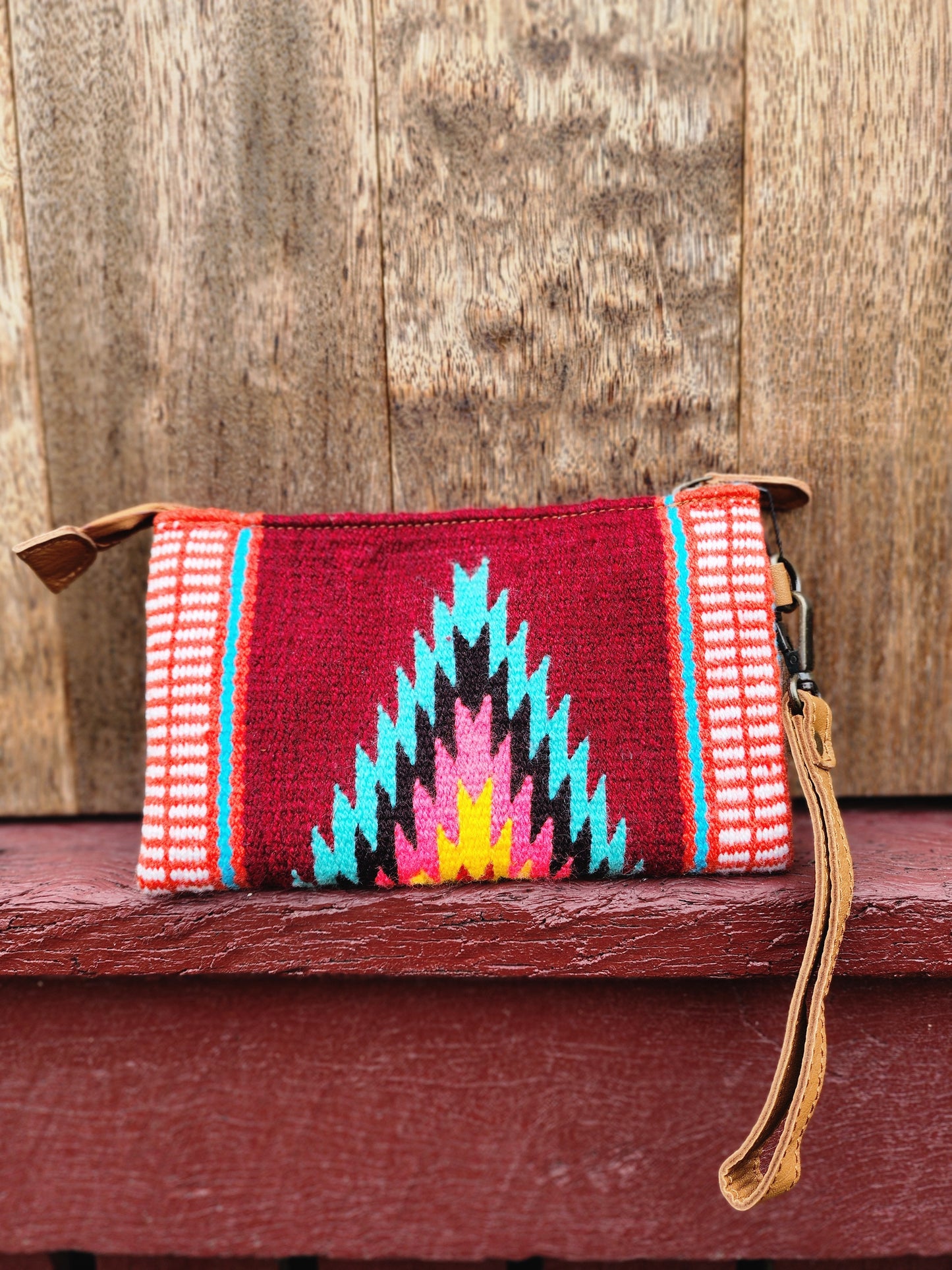 Tooled Saddle blanket clutch - Burgendy/ burnt orange