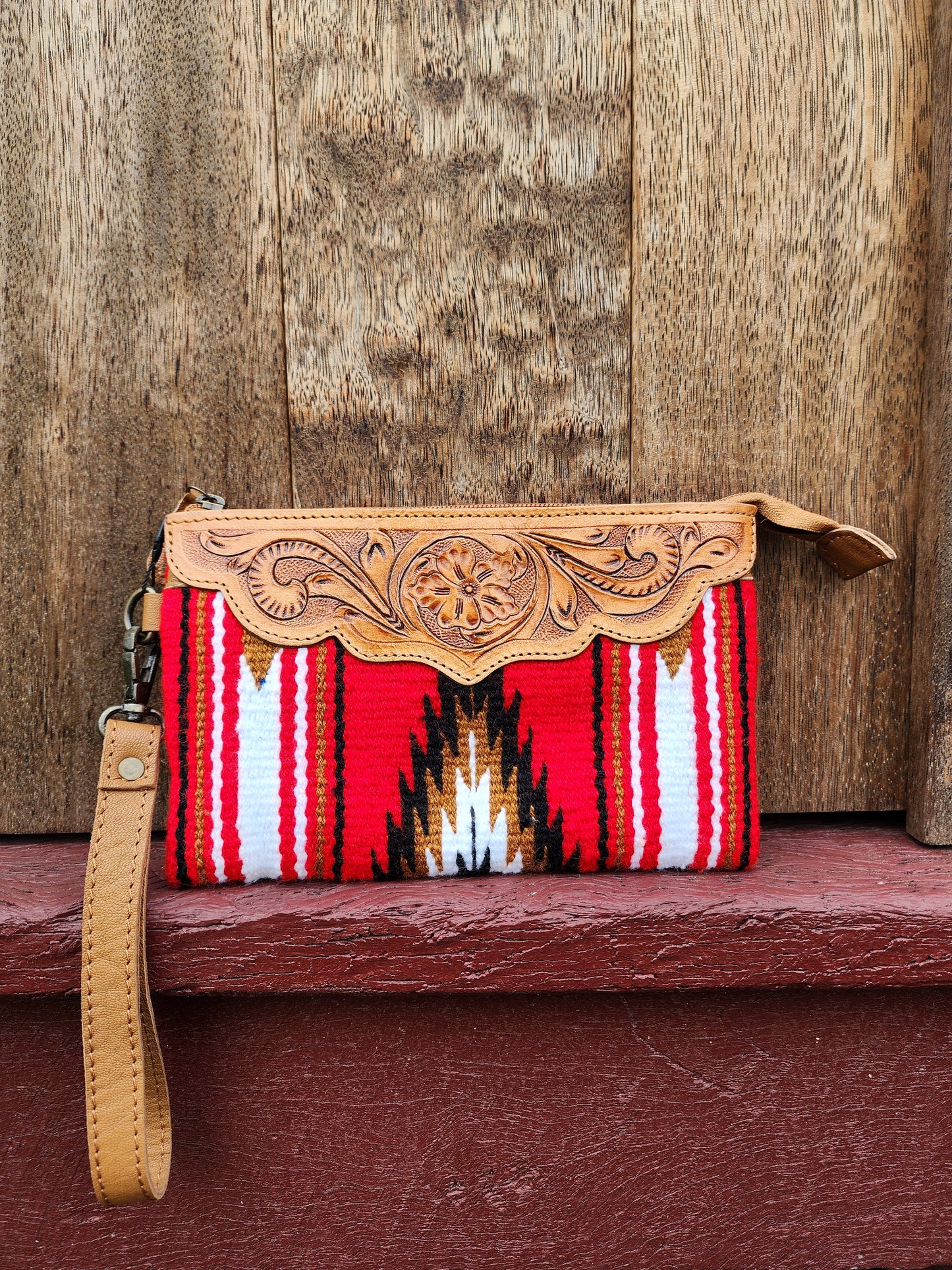 Tooled Saddle blanket clutch - Red/ black