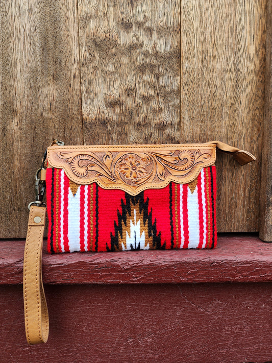 Tooled Saddle blanket clutch - Red/ black