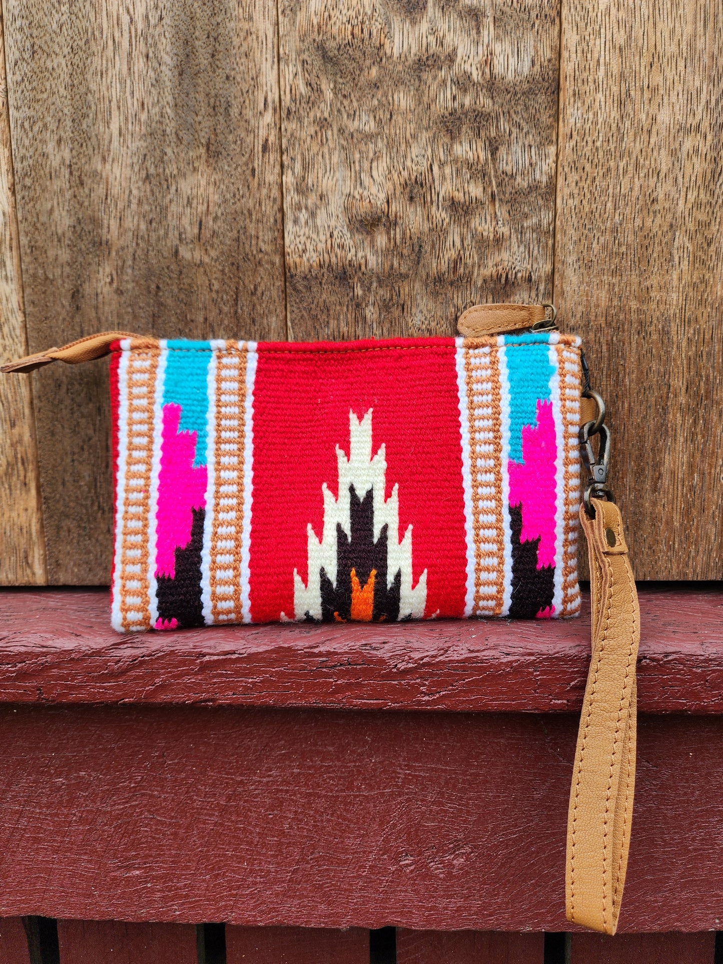 Tooled Saddle blanket clutch - Red/ pink