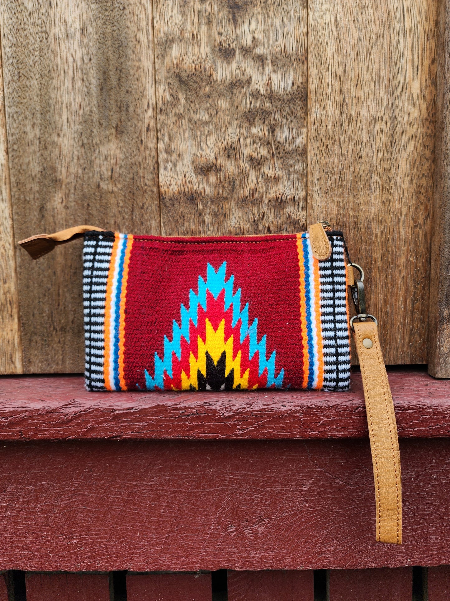 Tooled Saddle blanket clutch - Burgendy/ Black