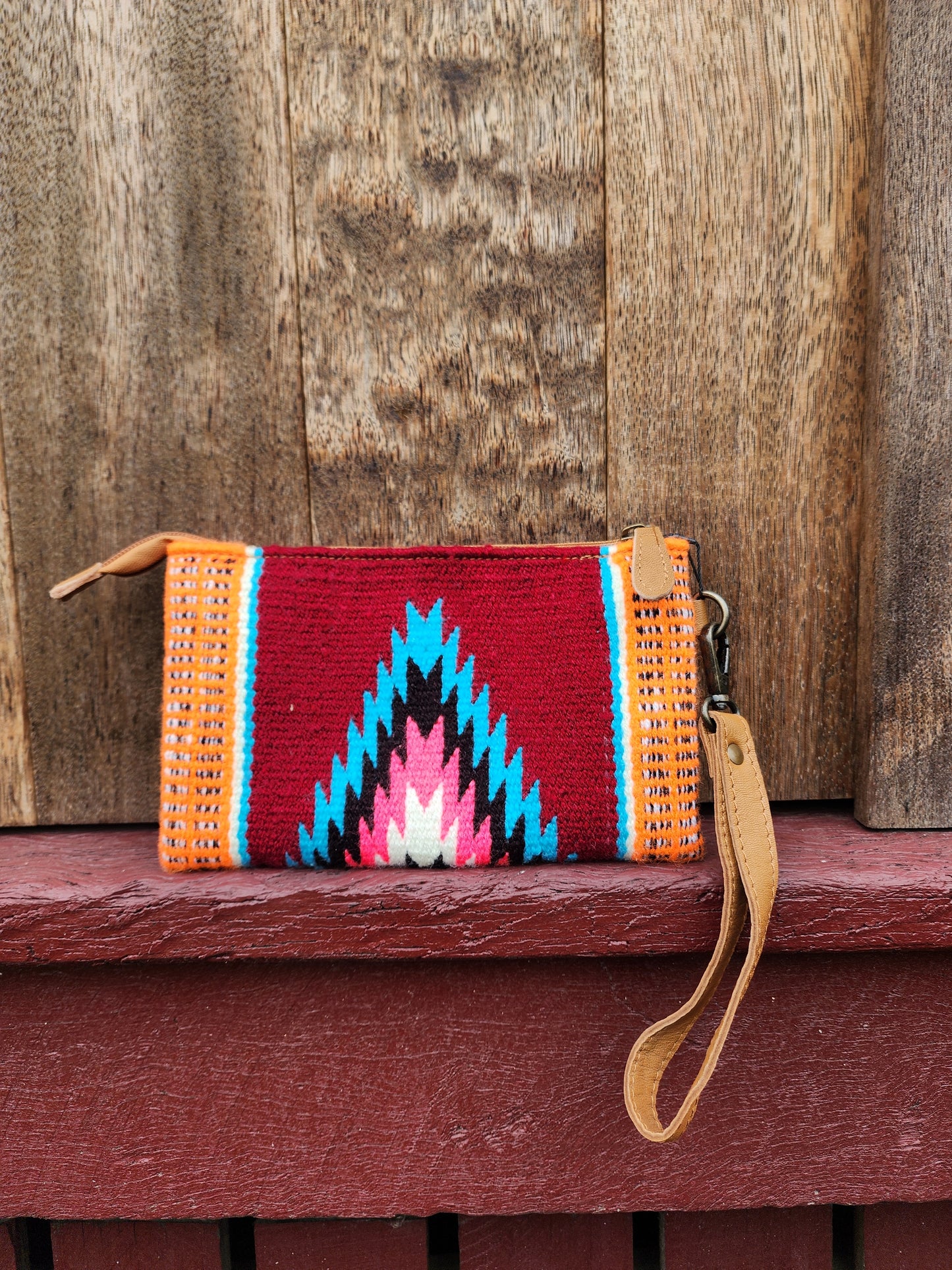 Tooled Saddle blanket clutch - Burgendy/ orange