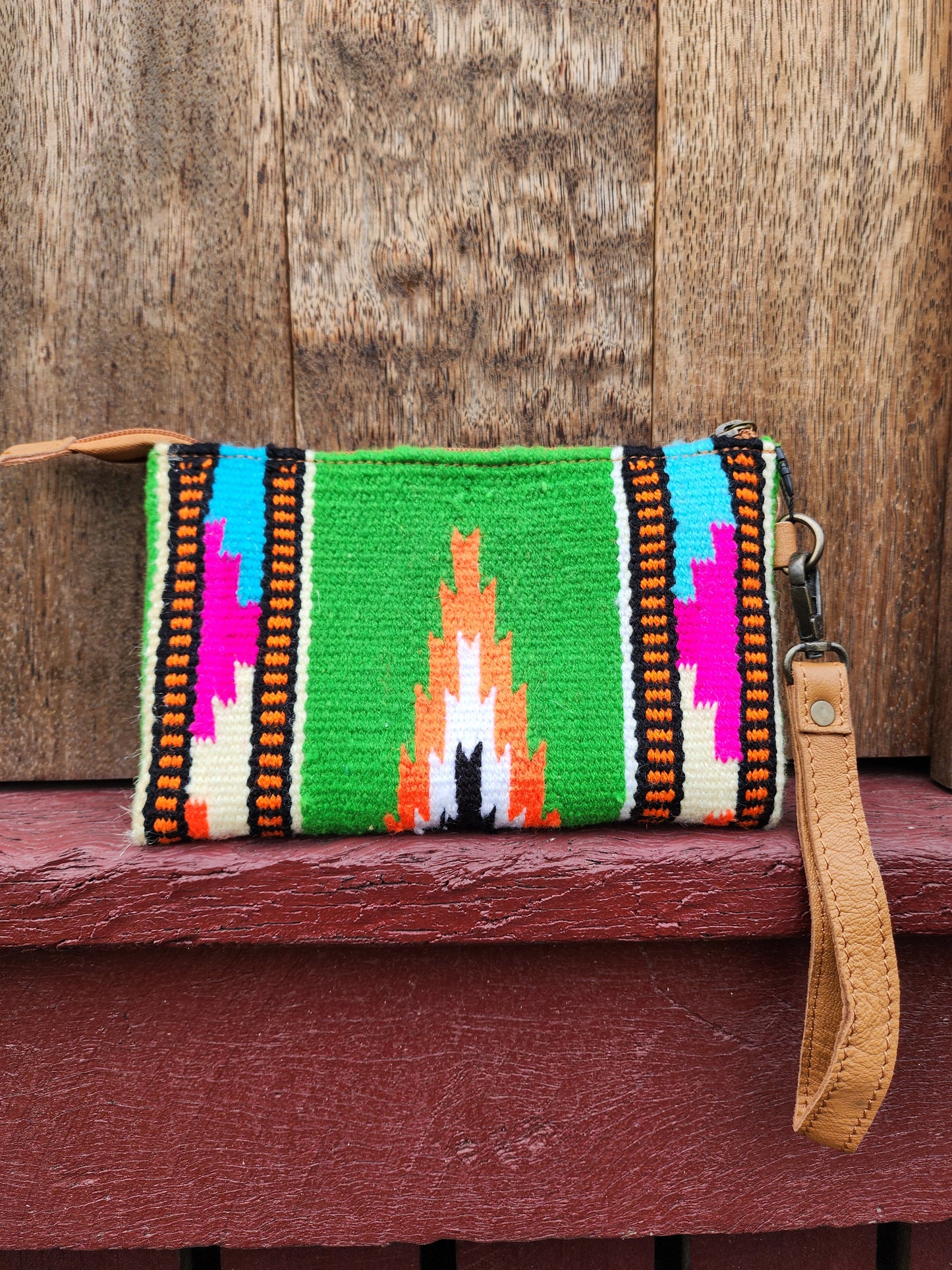 Tooled Saddle blanket clutch - Green / orange