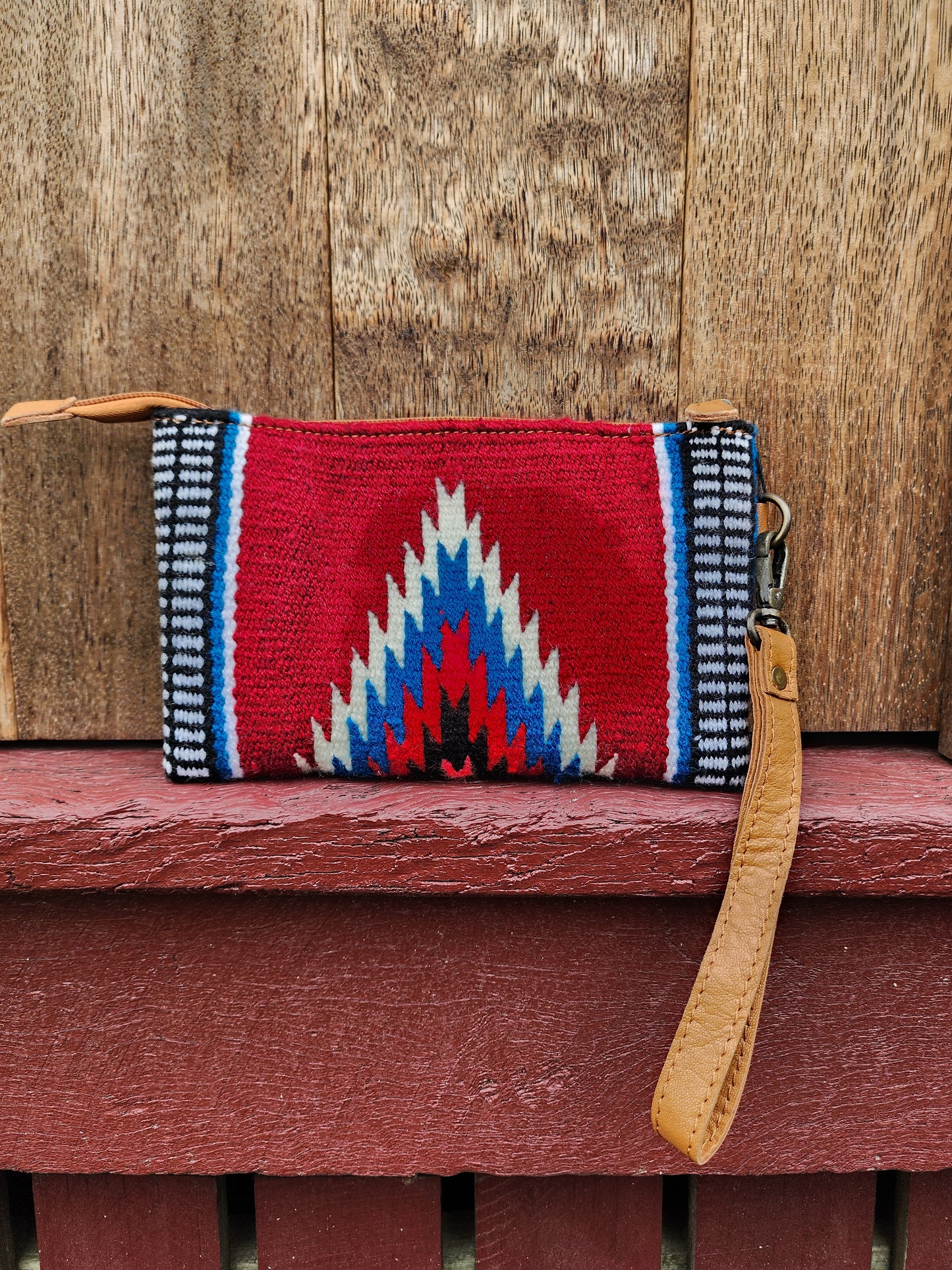 Tooled Saddle blanket clutch - Burgundy/ Blue