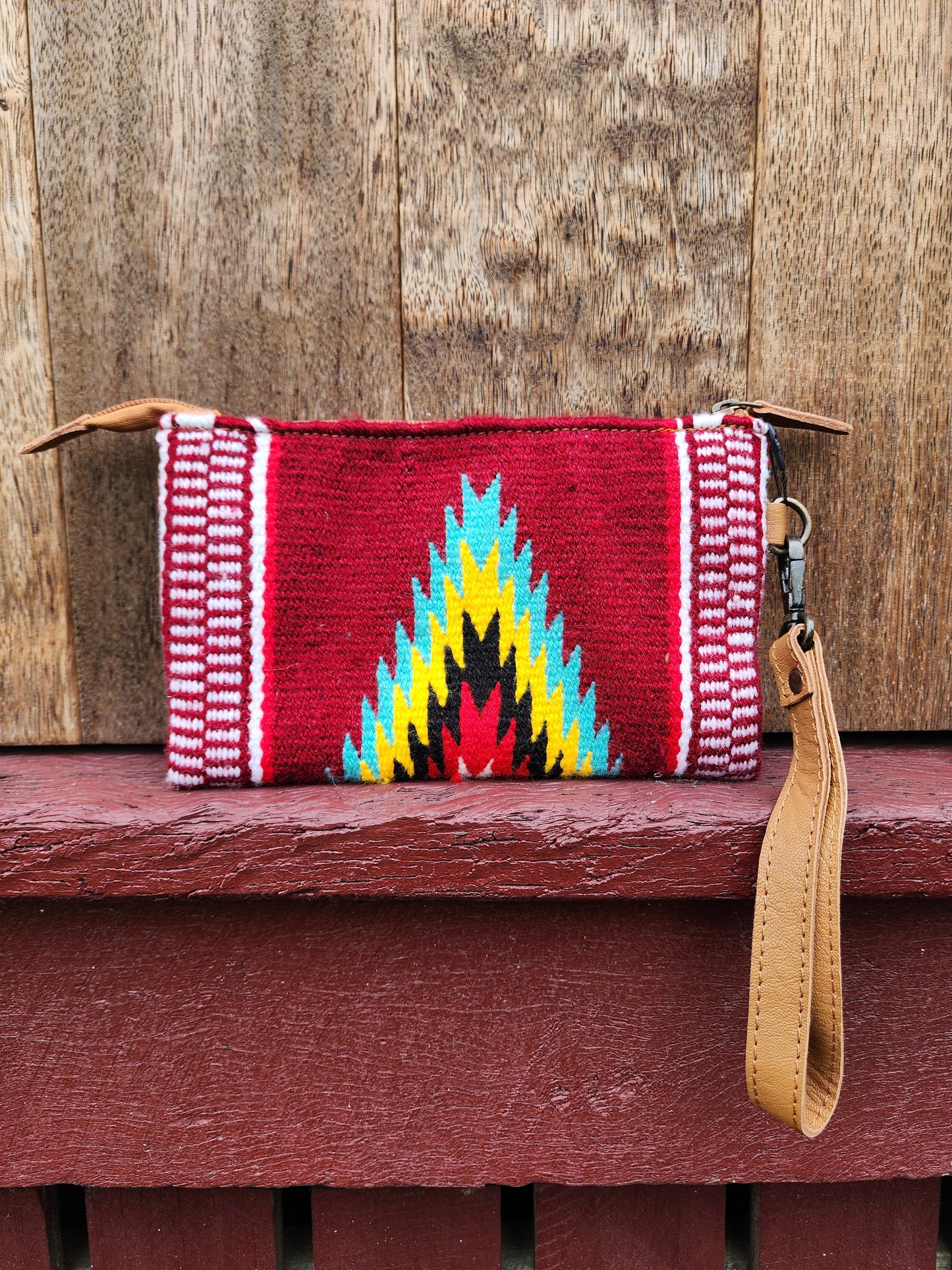 Tooled Saddle blanket clutch - Burgundy/ Teal