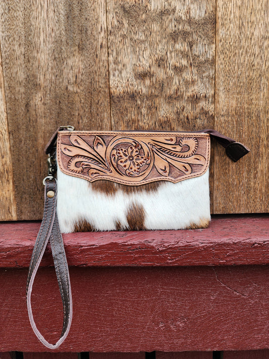 Tooled hide clutch- Brown #05