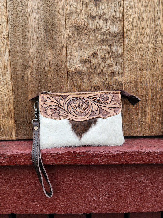 Tooled hide clutch- Brown #06