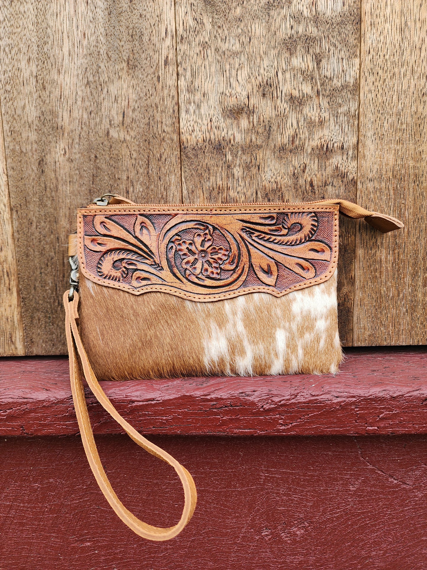 Tooled hide clutch- Tan #07