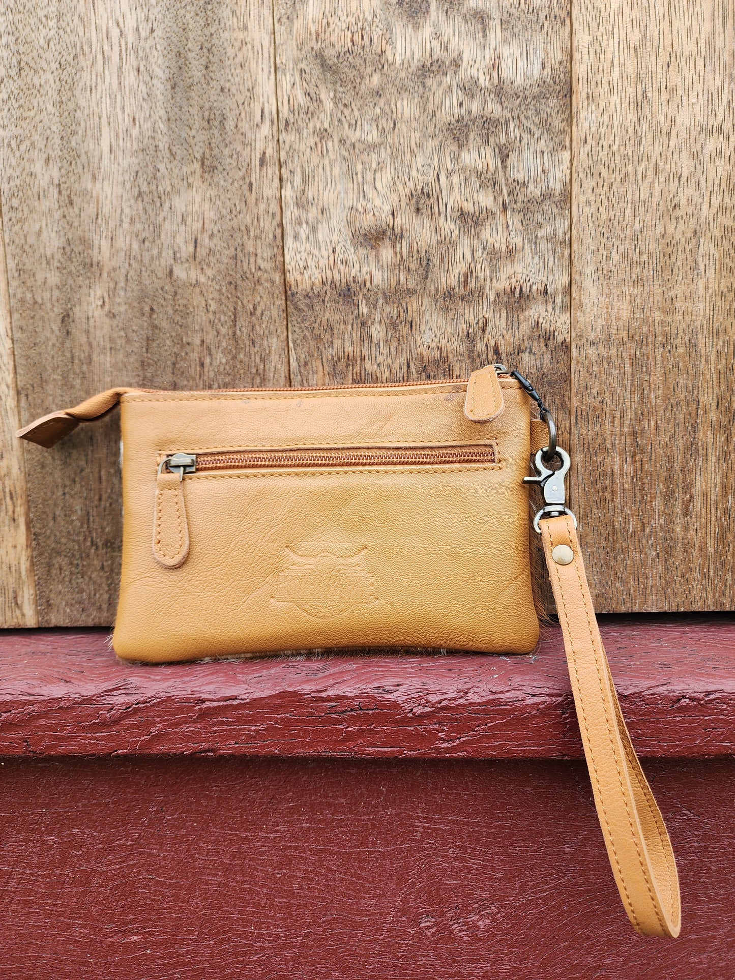 Tooled hide clutch- Tan #07