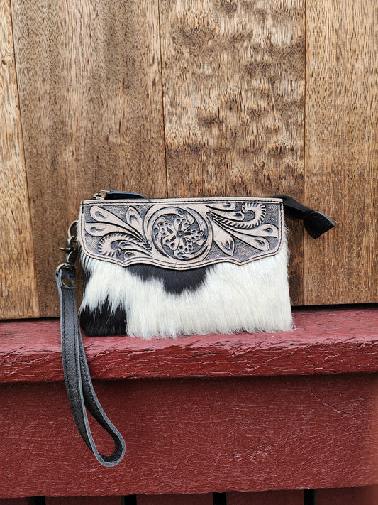 Tooled hide clutch- Black #05