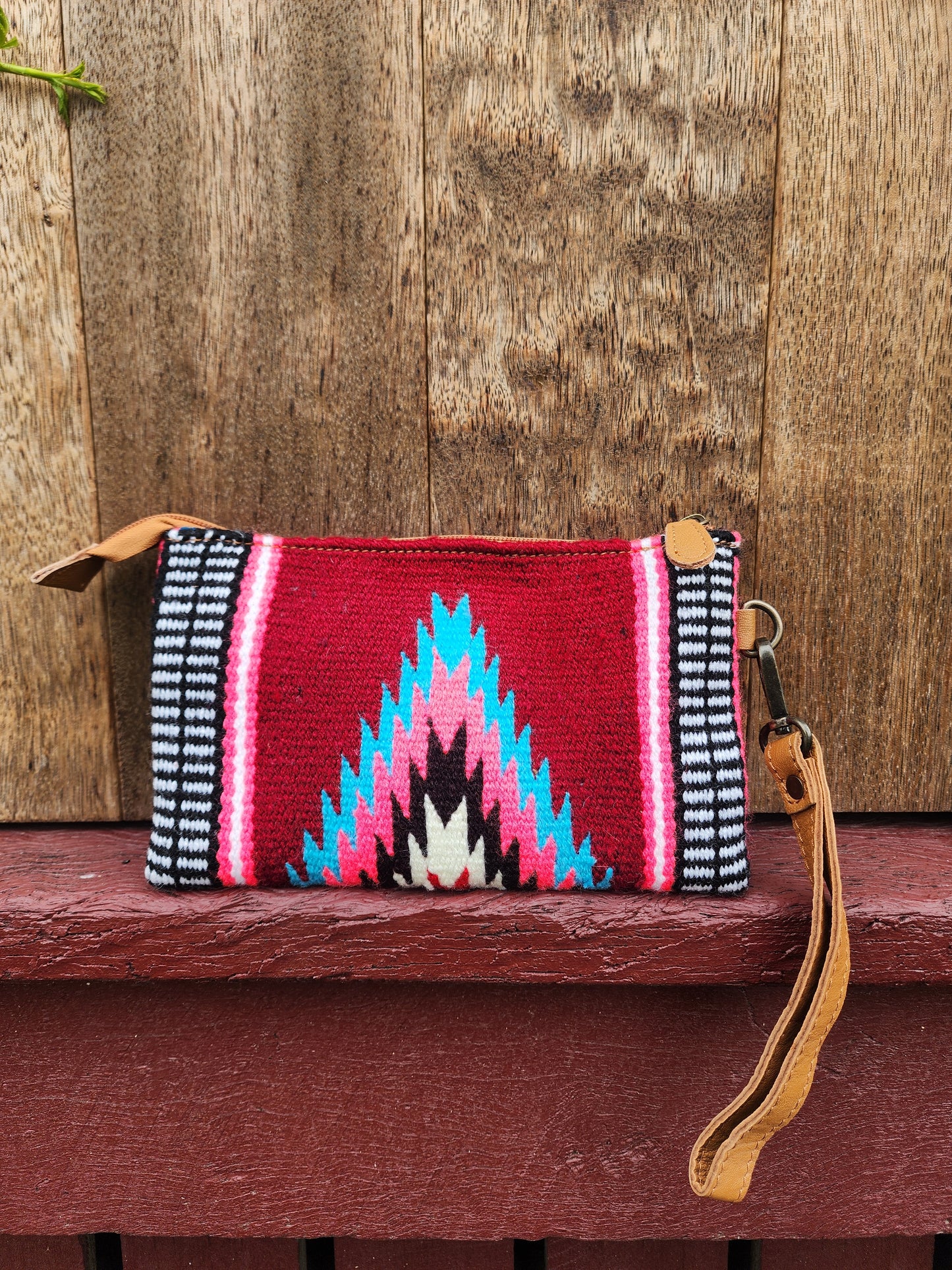 Tooled Saddle blanket clutch - Burgundy/Pink/Black