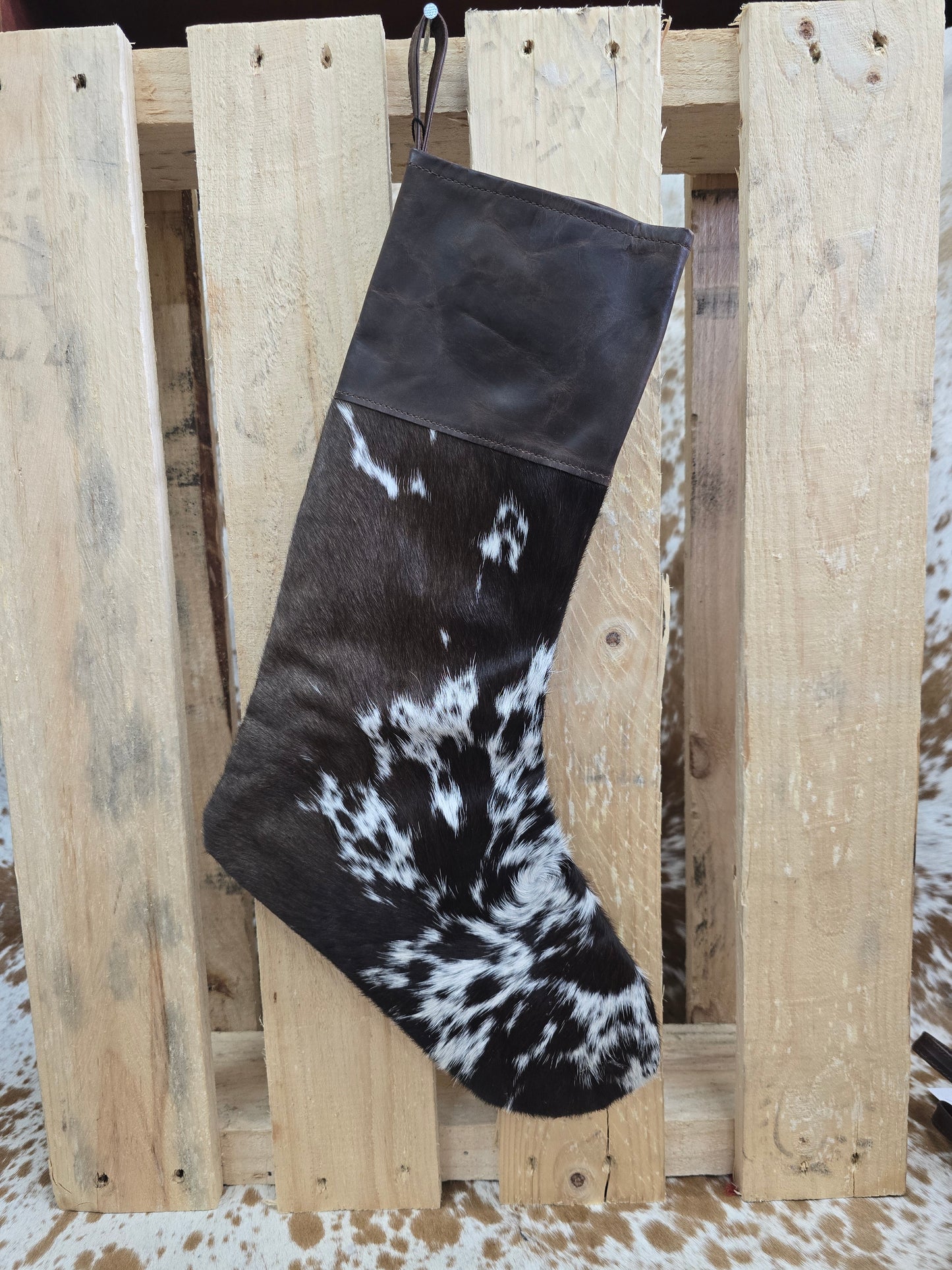 Cow hide Christmas stocking #10