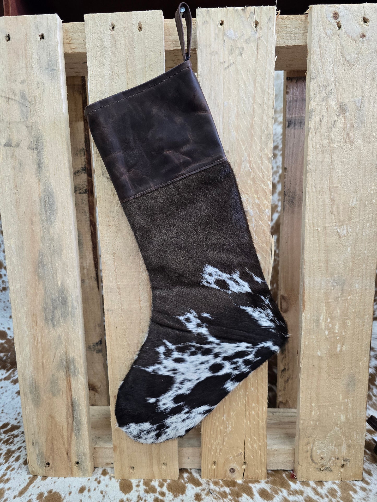 Cow hide Christmas stocking #10