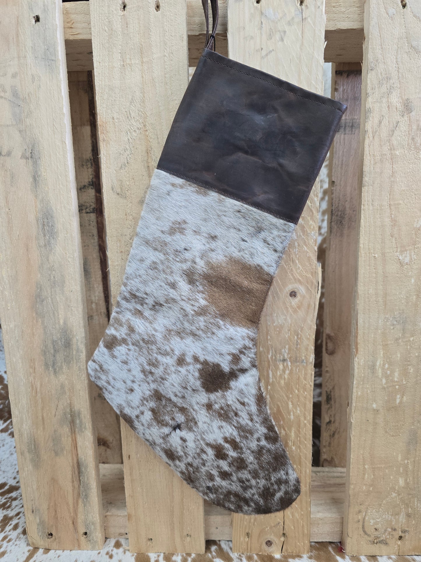 Cow hide Christmas stocking #11