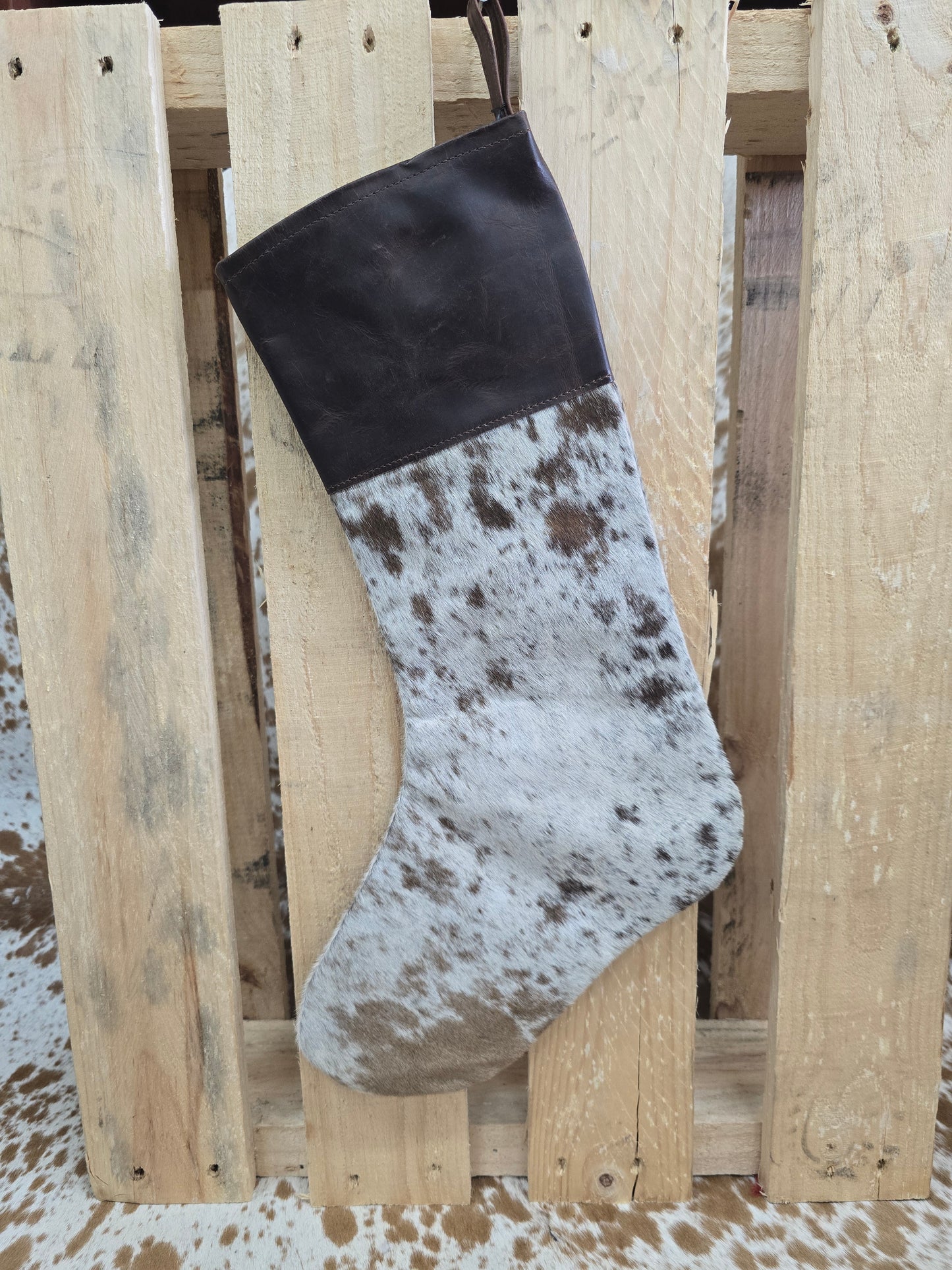 Cow hide Christmas stocking #12