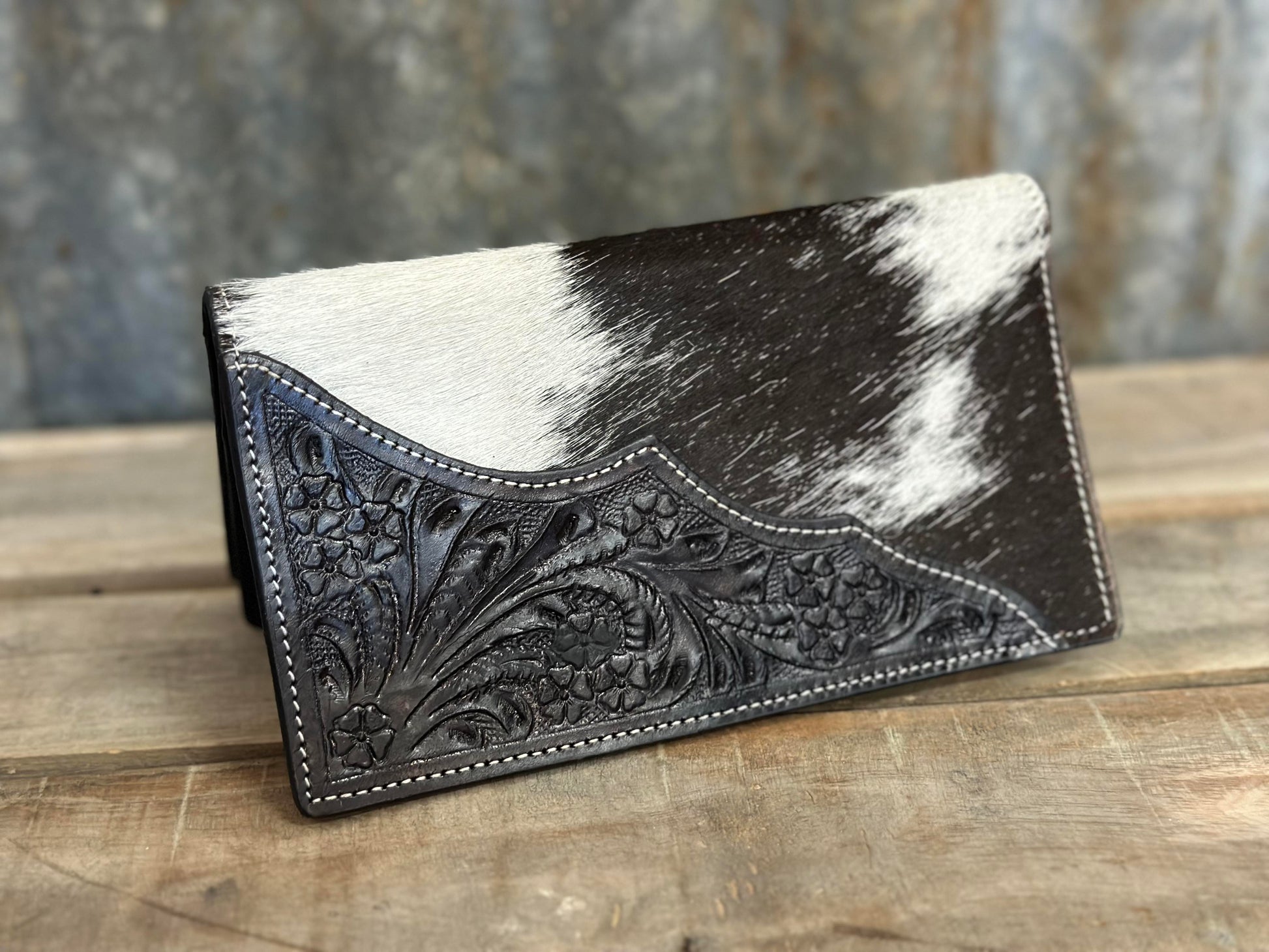 Tooled leather purse- Black and white – Homer and Hide