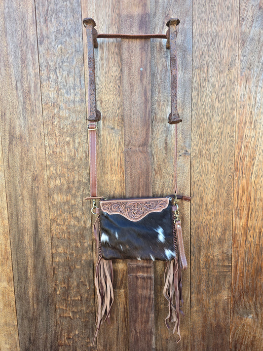 Tooled clutch bag with tassels - Brown #01