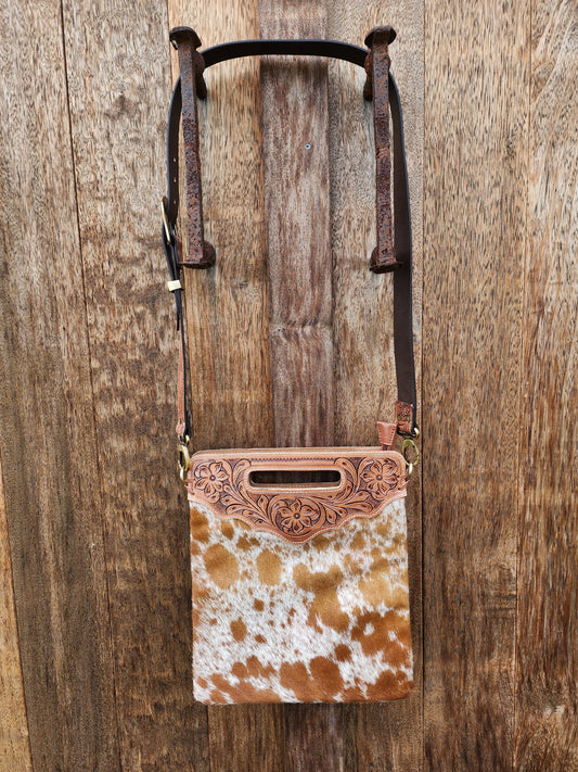 Cowhide sling bag with tooling #04