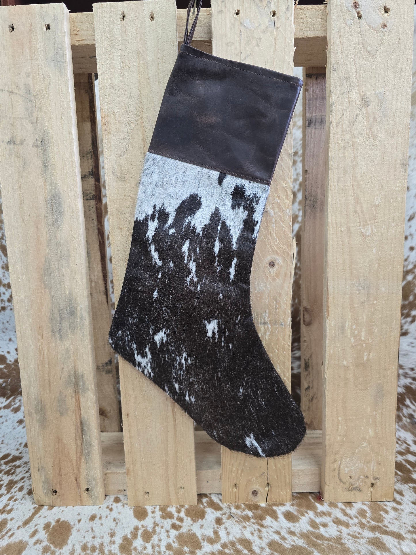 Cow hide Christmas stocking #16