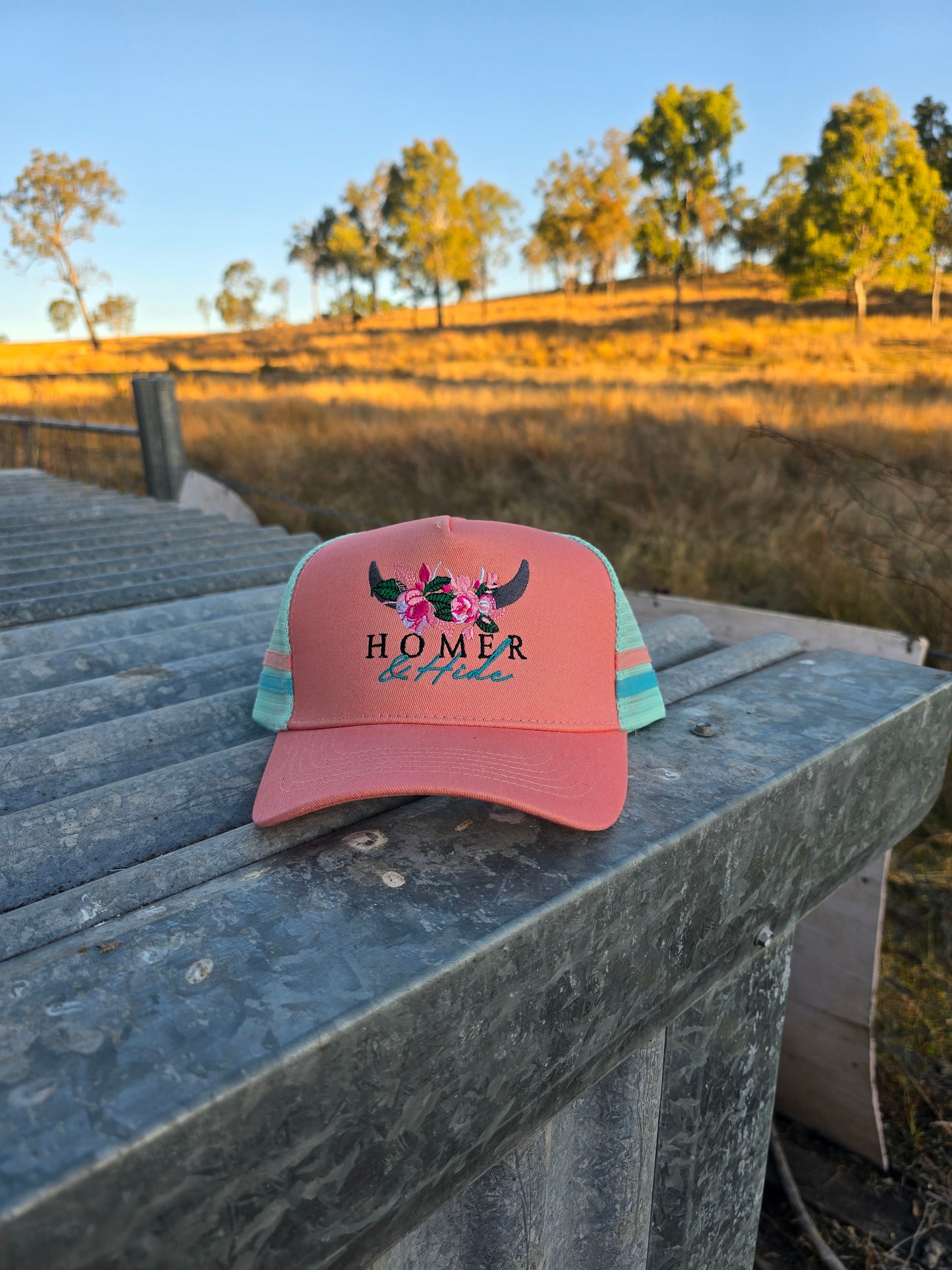 Pink on mint green pony cap (embroiderd)