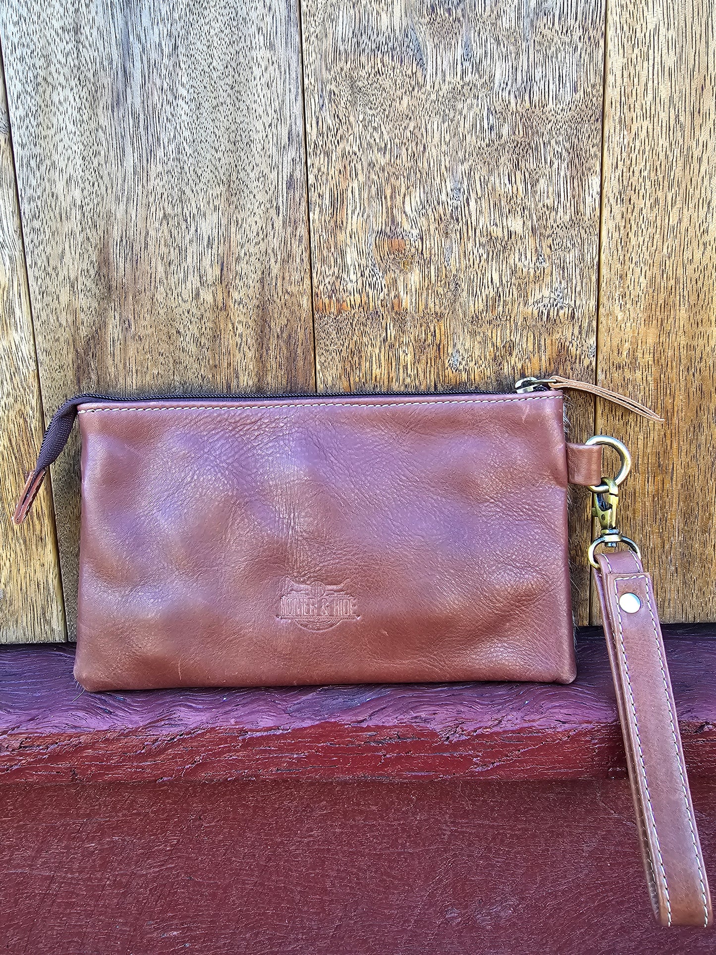 Large tooled hide clutch -Brown #01