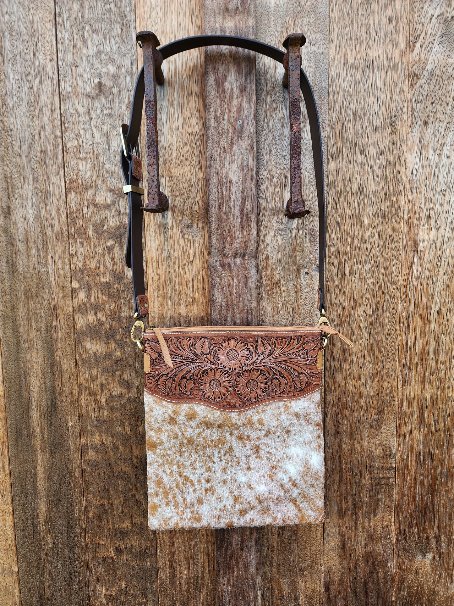 Sunflower Hand tooled leather cross body bag #05