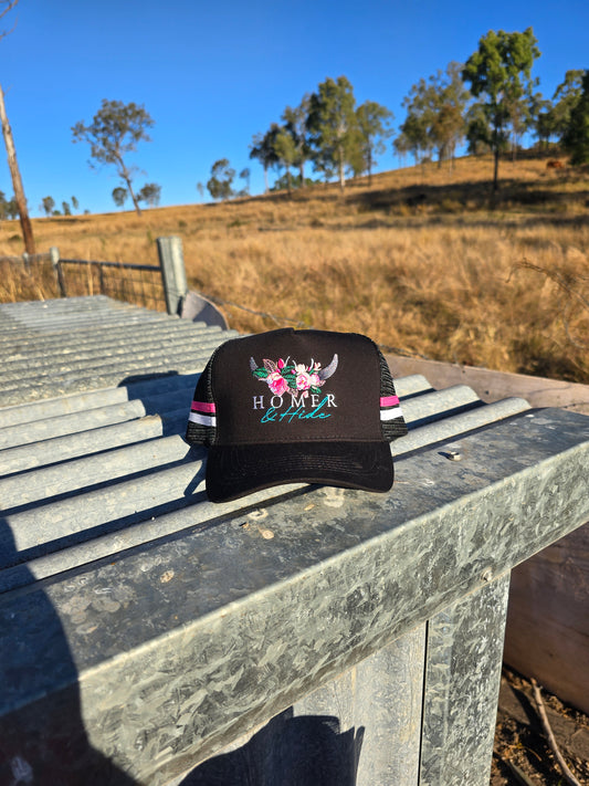 Black with pink and white stripe (embroiderd)